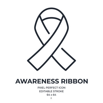 Awareness ribbon editable stroke outline icon isolated on white background flat vector illustration. Pixel perfect. 64 x 64.