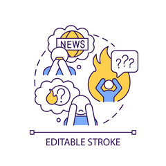 Negative impacts of bad news concept icon. Media consumption. Deal with information overload abstract idea thin line illustration. Isolated outline drawing. Editable stroke. Arial font used