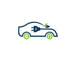 Eco Friendly Electric Car with Plug Logo Design. Modern Electric Charging Car Vector Illustration.