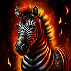 Magisches Zebra mit Flammen, made by AI, künstliche Intelligenz