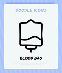 Blood bag with plasma. Doodle thin line icon. Blood donation. Blood type. Vector illustration.