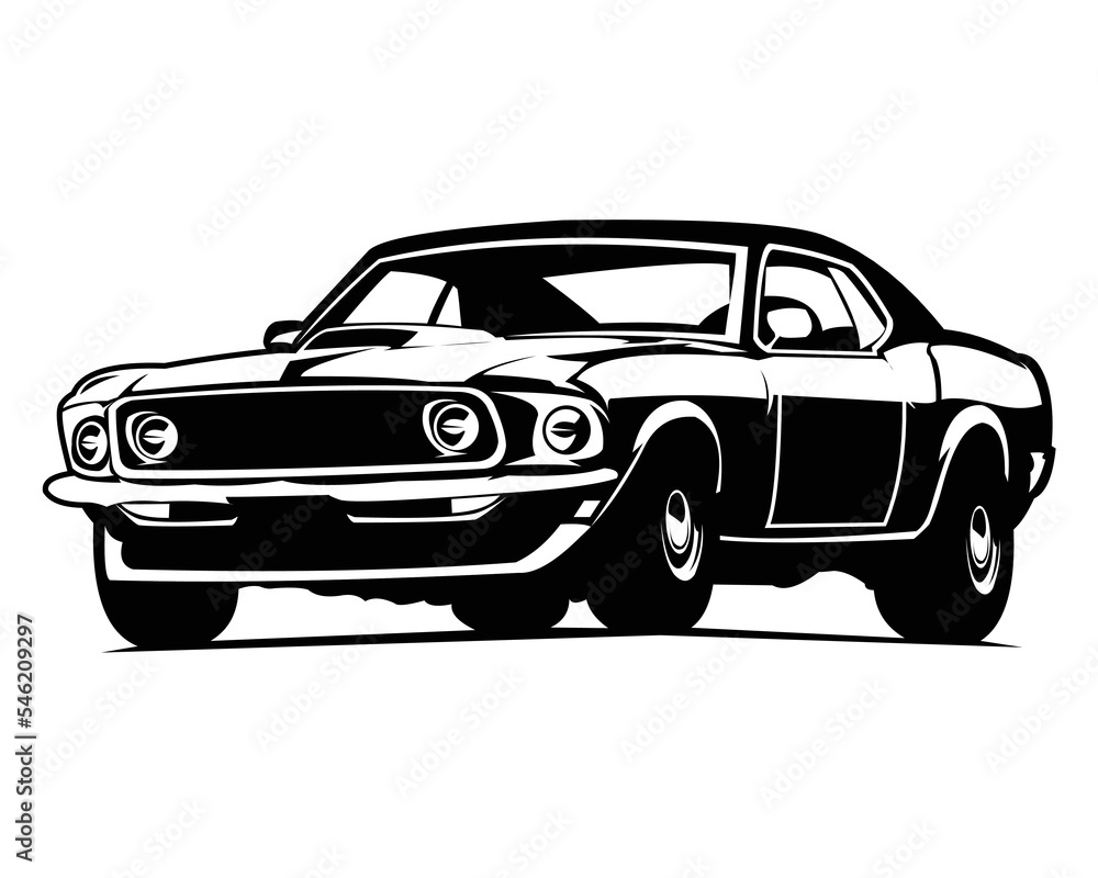 Wall mural old american muscle car isolated vector illustration showing from the side. best for badge, icon and