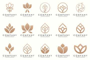 Abstract elegant flower rose logo icon set.