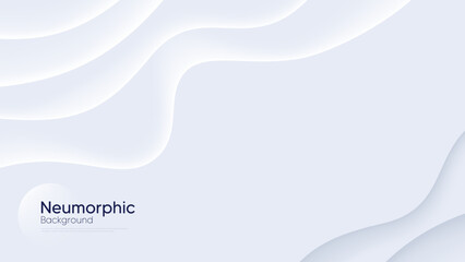 Neumorphic background with wavy layers. Minimal abstract paper 3d design template. Curve wave Neumorphic pattern banner. Realistic paper surface. Website presentation template. Vector
