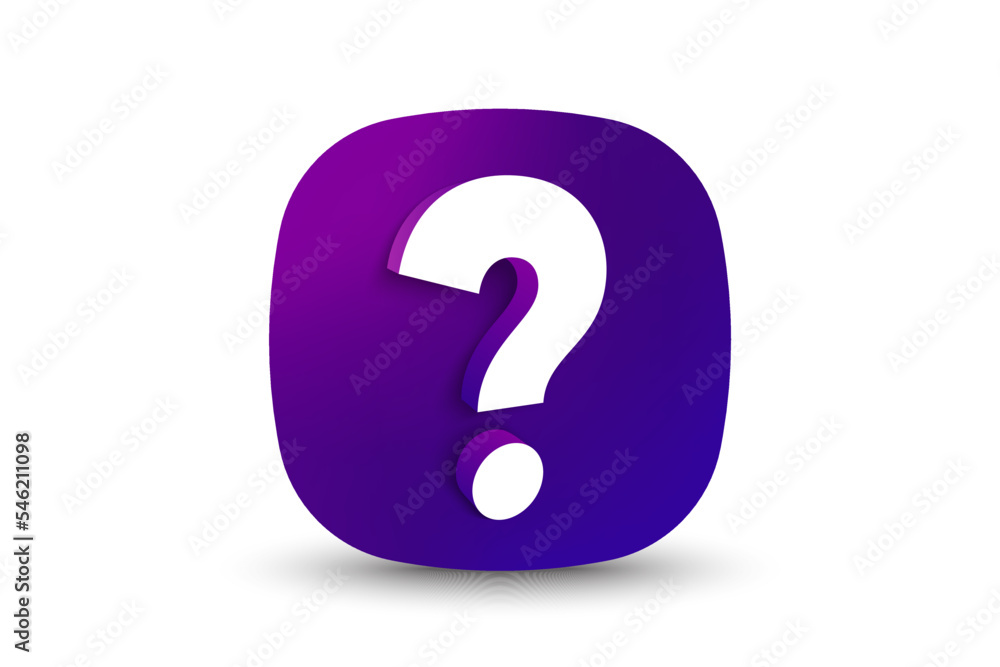 Poster question mark on neon gradient button. search 3d icon. ask faq, help support and game quiz. internet