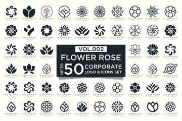Abstract elegant flower rose logo icon set.