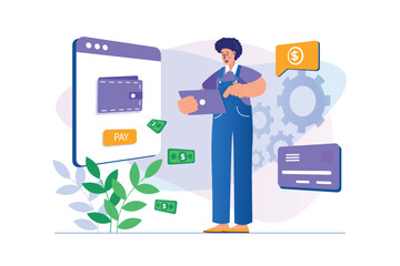 Fototapeta premium Online payment concept with people scene in flat design.