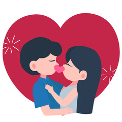 Kissing scene vector illustration in flat color design