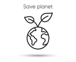 Save planet line icon. Healthy world sign. Eco earth symbol. Green leaf care. Illustration for web and mobile app. Line style save world icon. Editable stroke green planet. Vector