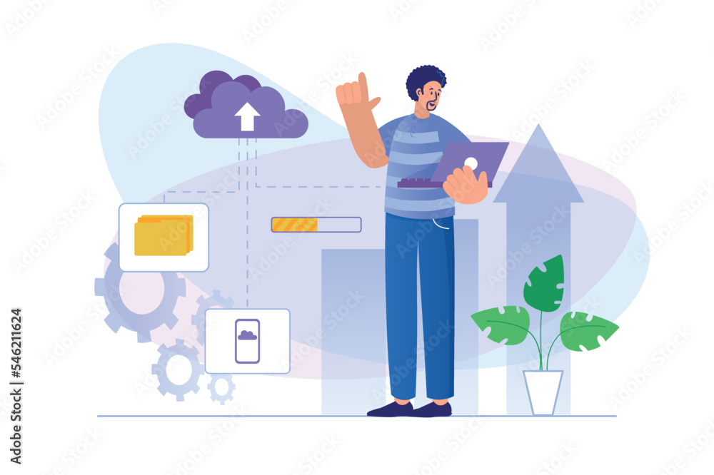 Poster cloud computing concept with people scene in flat design.