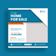 Modern real estate social media post banner template and house property sale square banner, flyer or poster template design