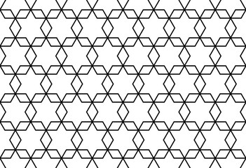 Fototapeta premium Overlapping tessellated hexagon outlines in black color make a repeating star pattern, PNG transparent background 