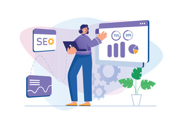Seo analysis concept with people scene in flat design.