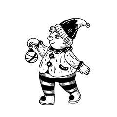 Vintage elf with christmas ball. He want to decorate vintage holiday tree