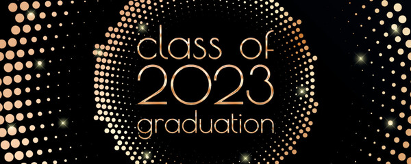 Fototapeta na wymiar Class of 2023 graduation text design for cards, invitations or banner