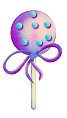 Hand drawn illustration of holographic dreamy desserts, sweet tasty candy cupcake. Cute trendy lollipop design, pink purple blue baking bakery pastel party food, sugar recipe cooking.