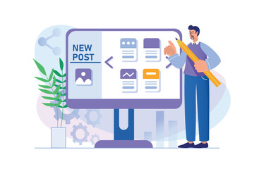 Content manager concept with people scene in flat design.