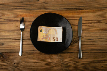Money on Plate, Food Expenses, Eating Money, Pension, Scholarship, Subsidy, Living Wage Concept