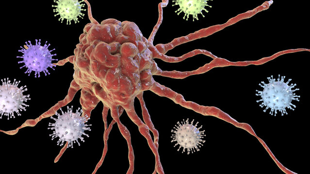 Oncolytic viral therapy, conceptual illustration