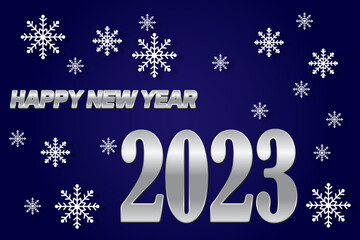 Happy new year 2023 ilustration vector with snow flakes and blue background	