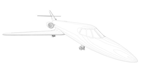 Outline of a passenger plane from black lines isolated on a white background. Perspective view. 3D. Vector illustration.