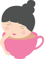 Coffee cup with cute girl