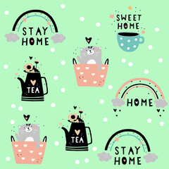 Domestic cat pattern on fabric