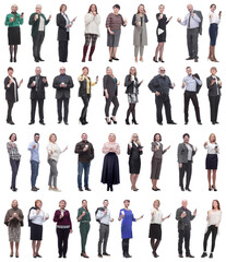 collage people holding coffee in hands isolated on white