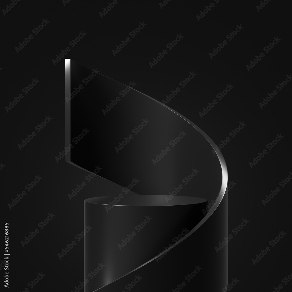 Poster Abstract curve black podium 3d background of luxury presentation product stage studio premium display or empty elegant pedestal show stand and blank showcase platform object banner showroom backdrop.