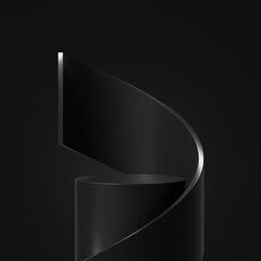 Abstract curve black podium 3d background of luxury presentation product stage studio premium display or empty elegant pedestal show stand and blank showcase platform object banner showroom backdrop. - obrazy, fototapety, plakaty