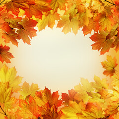 Naklejka na ściany i meble Frame of autumn maple leaves with copy space