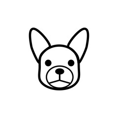 French Bulldog Face Icon. French bulldog head vector sign in line art black and white.