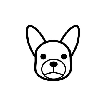 French Bulldog Face Icon. French bulldog head vector sign in line art black and white.
