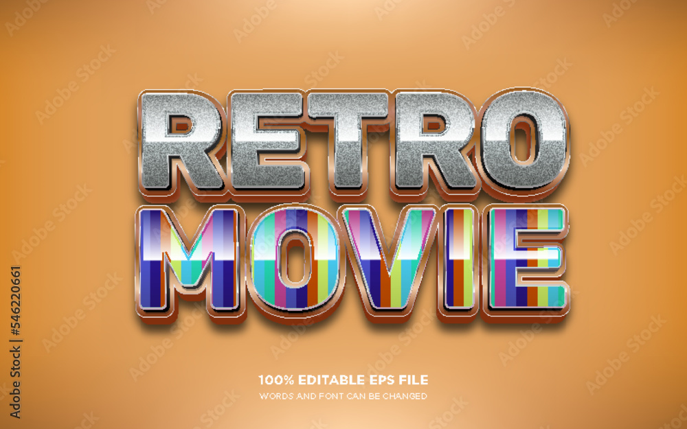 Poster retro movie 3d editable text style effect