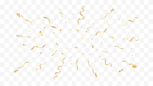 Gold confetti background. Festive backdrop. Party design with golden ribbons. Vector illustration