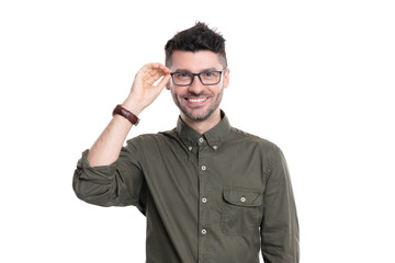 Fototapeta premium portrait of happy entrepreneur man isolated on white background. entrepreneur man portrait