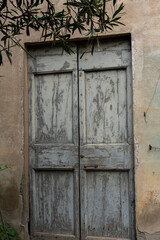 old grey wooden door, background, texture, antique