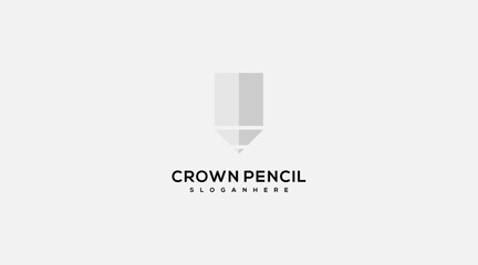 Crown icon with pencil vector logo design