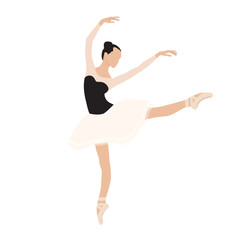 Dance on the tips of toes. Young graceful tender woman, balerina isolated on white background. Flat vector illustration © Юлия Рубан