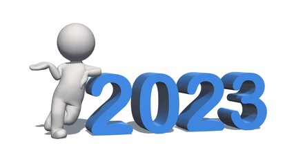 Year change to 2023 with 3D people isolated on white background - 3D Illustration