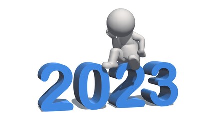 Year change to 2023 with 3D people isolated on white background - 3D Illustration