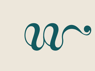 Obraz premium Letter w calligraphy logo.Alphabet initial.Lettering sign isolated on light fund.Decorative swirl icon for brand identity.Lowercase font monogram.Organic shape.