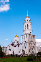 Fototapeta na wymiar Voronezh, Russia, October 3, 2022: The Church of Blessed Xenia of St. Petersburg in autumn