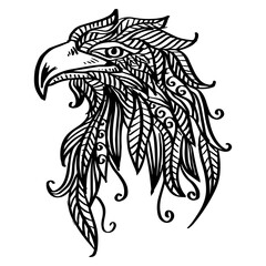 Hand drawn eagle head zentangle art