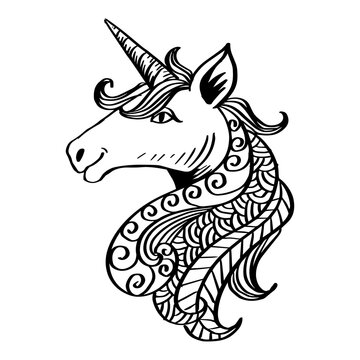 Hand drawn unicorn zentangle art