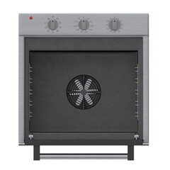 3D rendering illustration of a kitchen oven with a dripping pan and a cooling rack