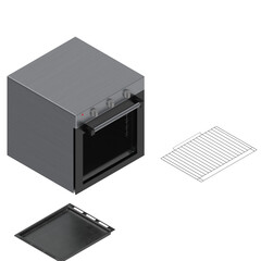 Fototapeta premium 3D rendering illustration of a kitchen oven with a dripping pan and a cooling rack