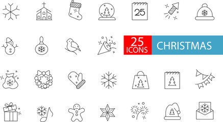 Christmas icons set. Christmas, New Year holidays icon big outline set. Line style collection. XMAS collection.
