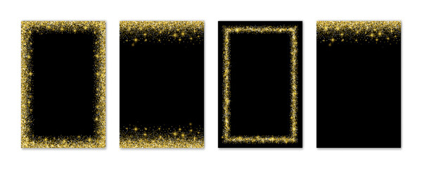 Set of glitter gold frames with sparkles