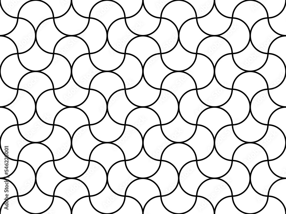 Wall mural Repeating geometric pattern in black color of connected and crossing semi-circle outlines in symmetry, PNG transparent background